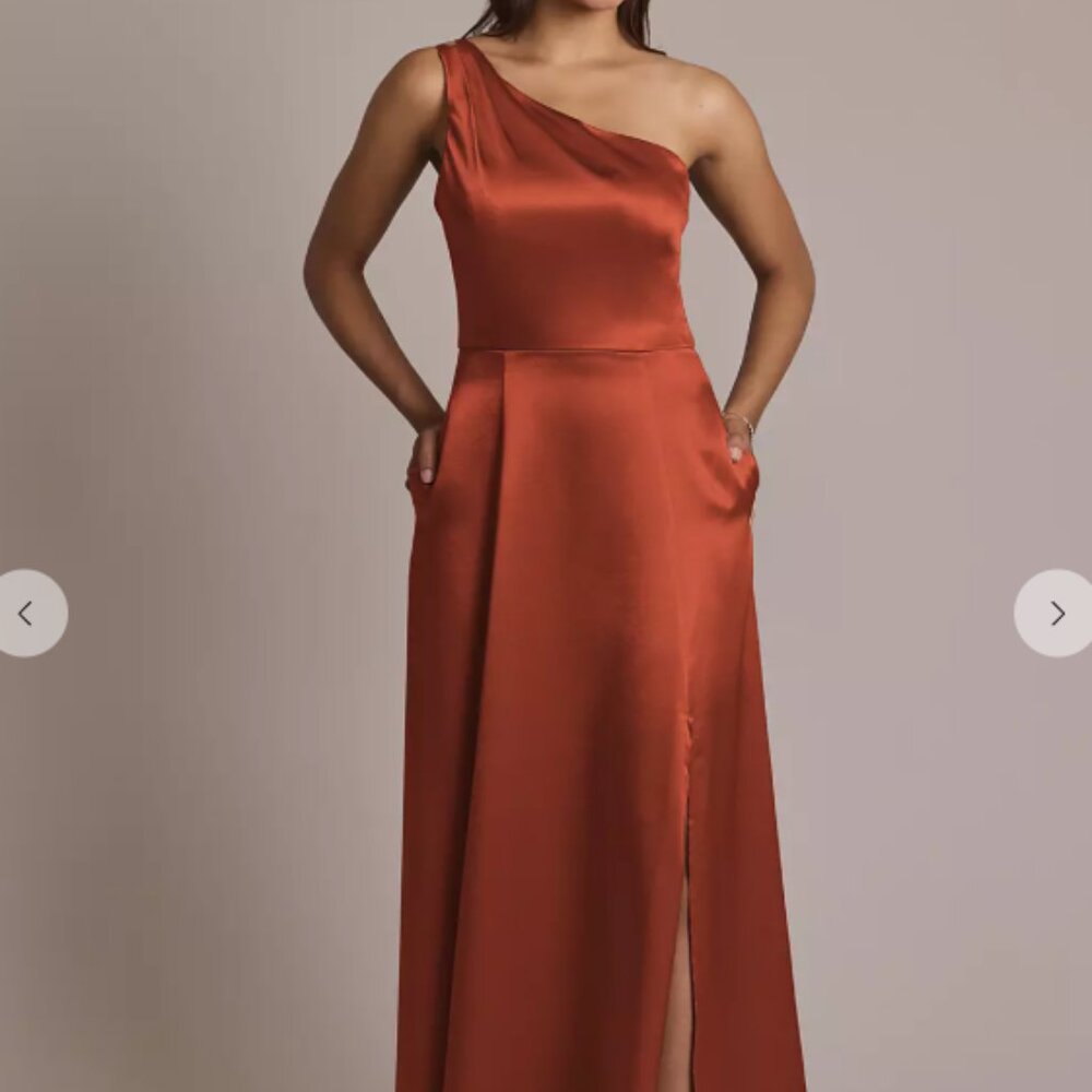 Burnt Orange / Cinnamon Luxe Charmeuse One-Shoulder Dress - STYLE # F20785